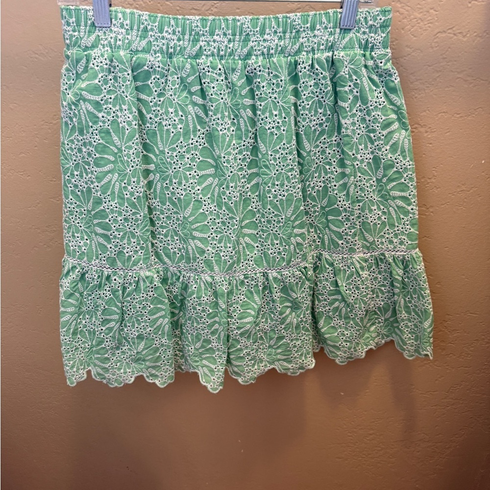 LOFT Green Embroidered Mini Skirt